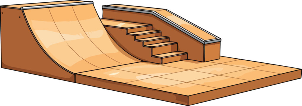 skate park ramp illustration wooden quarterpipe and stairs design