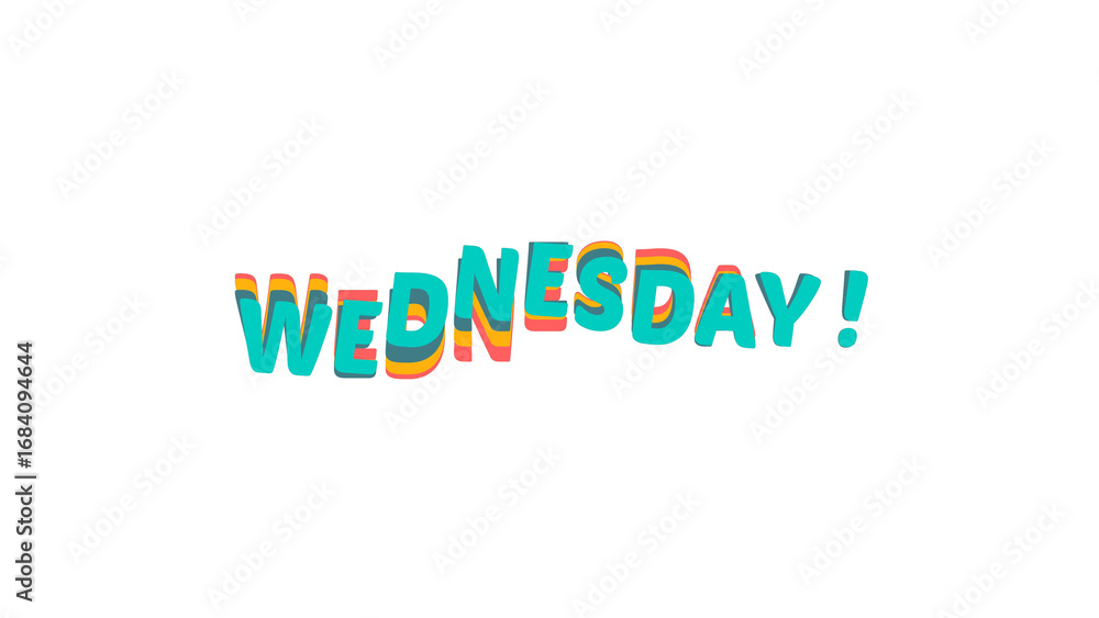 Poster creative wednesday word with a retro 3d layered effect. a vibrant and groovy animated text graphic e