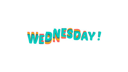 Creative Wednesday word with a retro 3D layered effect. A vibrant and groovy animated text graphic element image for projects, isolated on a transparent background with an alpha channel overlay.