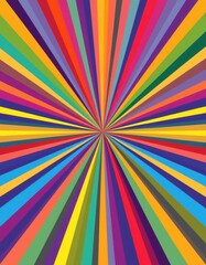 Vibrant sunburst background with radial stripes in a spectrum of colors, perfect for design projects and presentations, stylish, abstract