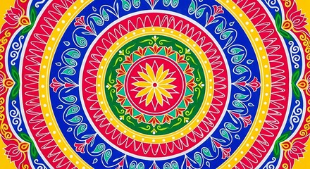 Fototapeta premium Vibrant Circular Design with Intricate Floral Motifs