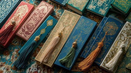 Explore Elegant Books and Tassels with Intricate Designs and Rich Color Palette
