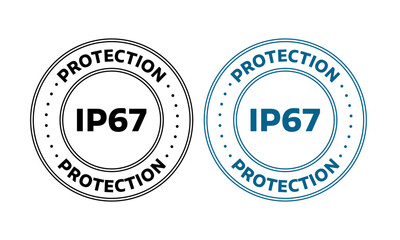 IP67 Protection Seals in Black and Blue, Isolated on White Background