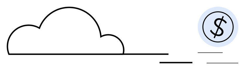 Cloud outline connected to a dollar sign icon, representing data storage and monetization. Ideal for tech, finance, savings, investment, cloud services, digital economy, simple flat metaphor