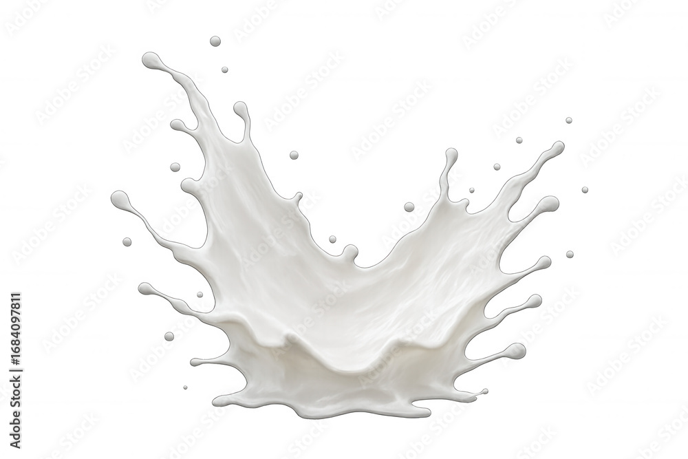 Poster white milk splashing and making a crown shape, isolated on transparent background, ideal for composi