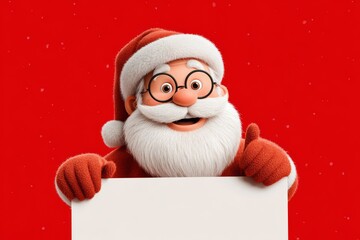 Naklejka premium Santa Claus is holding a blank sign and giving a thumbs-up on a red background.