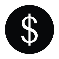 Obraz premium A sleek, minimalist black circular icon prominently featuring a crisp white dollar sign symbol, representing global finance, economic stability, and monetary transactions