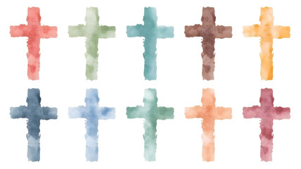 淡い水彩の十字架イラストセット
