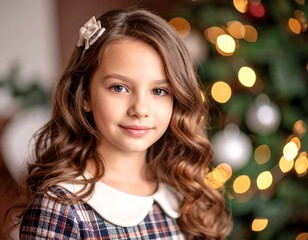 Portrait of a girl, Christmas background
