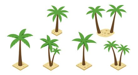 Obraz premium Isometric palm trees on sandy islands for tropical design projects