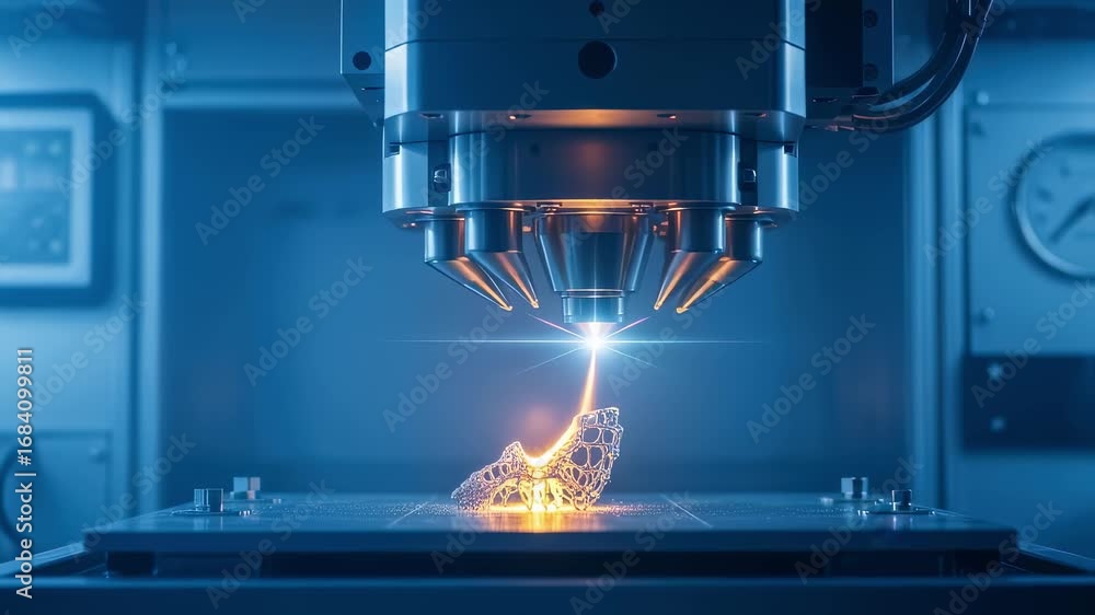 Poster detailed image of laser sintering head depositing molten titanium powder to form medical implants la
