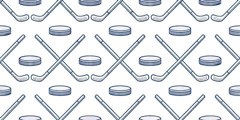 Dynamic hockey sticks and pucks pattern energizes sports designs with classic appeal
