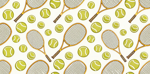 Playful tennis rackets and balls pattern for sports apparel or vibrant decor