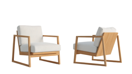 Two light-colored wooden armchairs