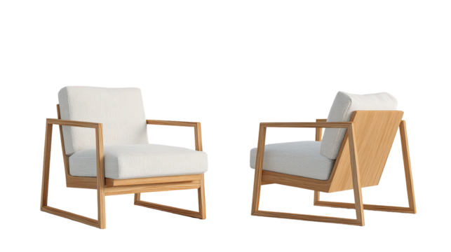 Two light-colored wooden armchairs