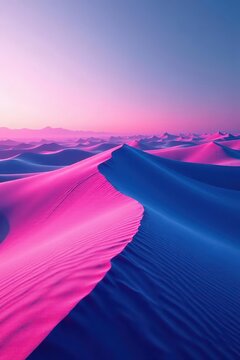 Abstract magenta and blue dunes, surreal landscape , color, creative