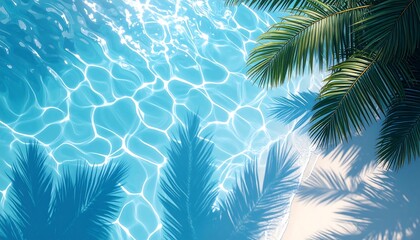 Tropical poolside scene with palm trees