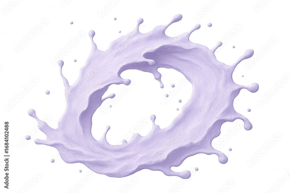 Poster lavender milk splashing, creating circular motion, transparent backdrop showcasing dynamic dairy liq