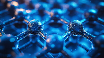 Abstract Blue Glowing Molecular Structures Microscopic View