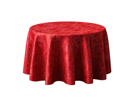 Red round tablecloth, ornate design