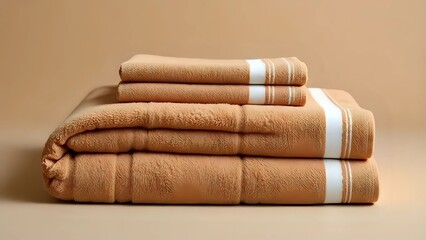 Serene Textures: Soft and Fluffy Towels in Neutral Tones with Stripe Details