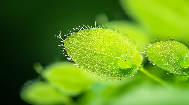 Macro view of fuzzy green leaf with intricate veins