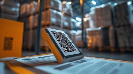 Scan qr code in Warehouse for Efficiency, Logistics Theme and Industry