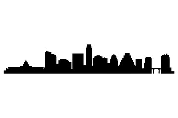 Naklejka premium Austin Texas city skyline vector illustration silhouette. Iconic urban landscape graphic design element perfect for travel or architectural projects