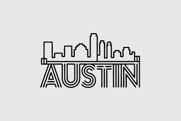Modern Austin skyline vector art illustration capturing the iconic cityscape, a minimalist design concept perfect for digital projects and travel themes