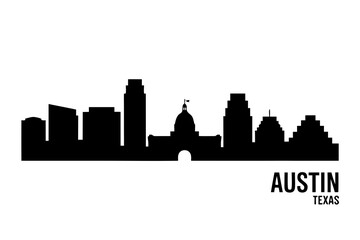 Naklejka premium Iconic Austin city skyline vector art illustration, capturing the architectural profile of Texas's vibrant capital, ideal for diverse travel, urban design, and graphic projects