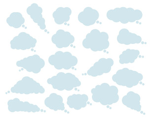 雲のようなモコモコのシンプルな吹き出しのセット　青