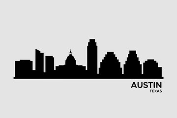 Obraz premium Detailed Austin, Texas city skyline vector illustration showcasing iconic urban architecture and a modern city landscape silhouette, perfect for travel and tourism graphics