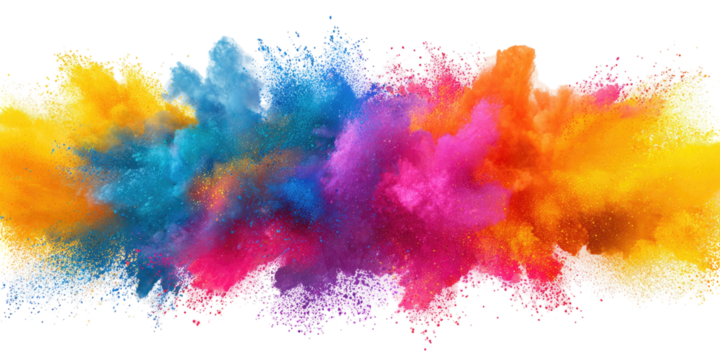 Exploding colors burst across a black background