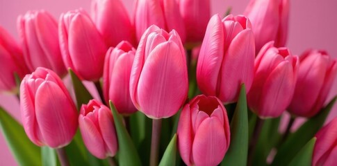 Obraz premium A vibrant bouquet of pink tulips, tightly clustered , texture, bloom