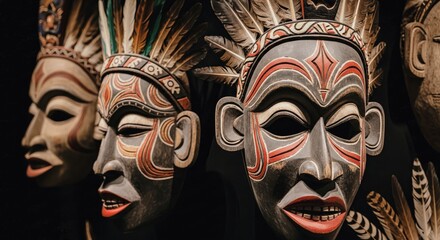Tribal Masks Displaying Intricate Designs and Cultural Heritage in an