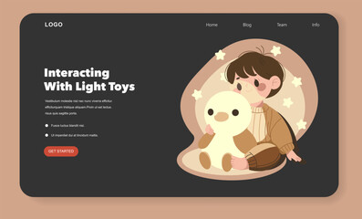 Cozy Child and Light Toy Interaction Vector Illustration