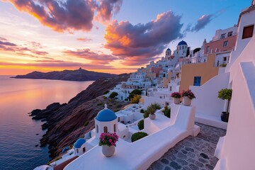 Fototapeta premium Sunset Over Blue Domes 