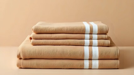 Cozy Layers: Folded Towels and Fabrics in Earthy Tones with Subtle Details