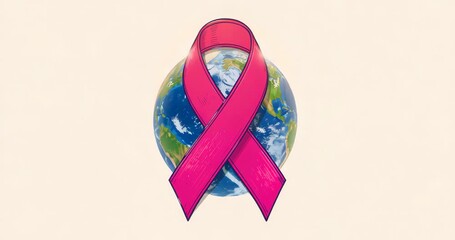 Opening animation showing globe rotating revealing continents on beige background, with pink ribbon - Powered by Adobe