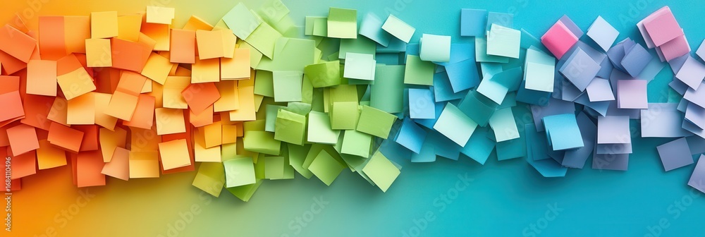 Poster paper squares form a colorful gradient and visual harmony with bright tones