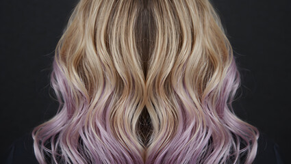 Naklejka premium Blonde and purple ombre hair with glitter and wavy texture in a studio shot