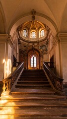 Sunlit, old, grand staircase