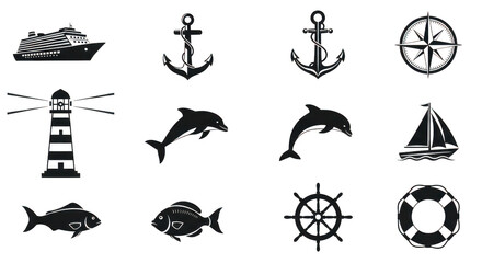 Fototapeta premium Nautical Icons Cruise Ship Anchor Dolphin