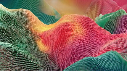 Abstract digital landscape, vibrant mesh peaks.  Colorful, textured, undulating forms