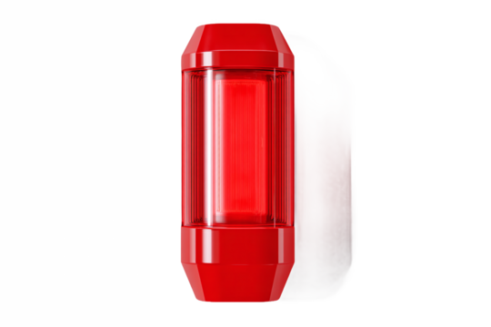 Red emergency warning signal light isolated on white transparent background.