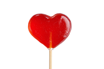 Red Heart Lollipop Isolated on White Transparent Background