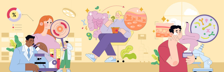 Scientists Analyzing Biological Samples Vector Illustration