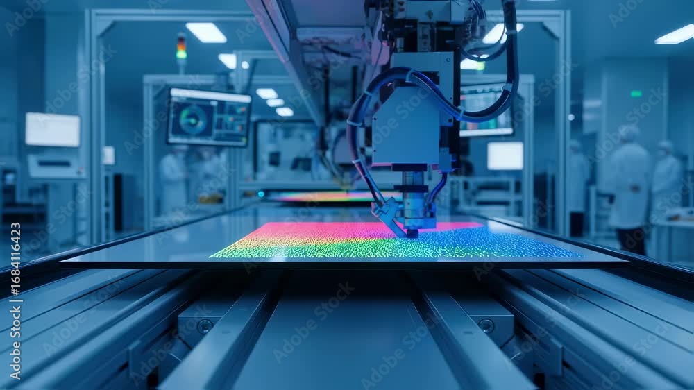 Poster automated coating process applying quantumdot ink layers by inkjet printing onto largeformat display