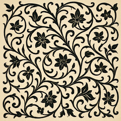 Vintage Black Floral Ornament Pattern