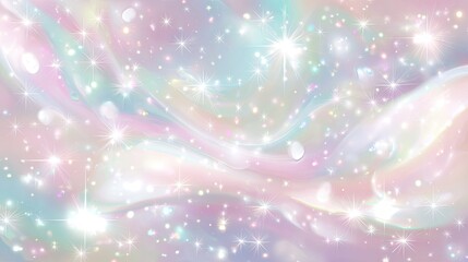 Abstract pastel holographic background with swirling textures and glittering stars